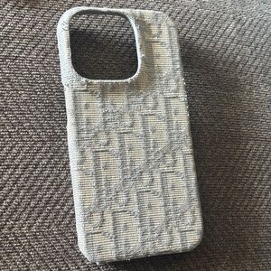 Dior embroidered monogram  Gray Phone Case pro 15 and 16